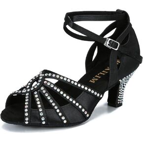 WUAILIM Ballroom Rhinestone Dance Shoes Women Latin Salsa Bachata Social Dancing Sandals L6889