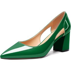Zamikoo Women's Mid Block Heel Pumps, Pointed Toe Slip On Cutout Chunky Heels Ladies Office Event Party Dress Shoes 2.5 Inches