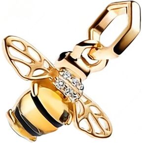 Gold Bee Sparkling Dangle Charm Fit Women Bracelet Necklaces Fashion Gifts 925 Sterling Silver DIY Jewelry