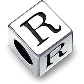 Square Cube Block Letter A-Z Alphabet Initial Charm Bead For Women For Teen .925 Sterling Silver For European Bracelet