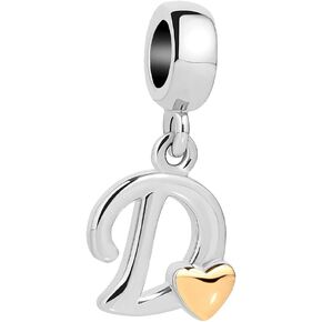 ZakiaHo Initial Letter A-Z Alphabet Charms for Bracelets Dangle Beads with Gold Heart Compatible with Pandora Bracelets