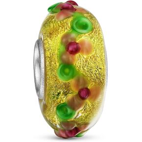 Bling Jewelry Murano Glass 3D Lamp work Mixed Set Bundle Multi Color Gold Foil Metallic Flower Charm Bead For Women Teen Fits European Bracelet 925 Sterling Silver Core
