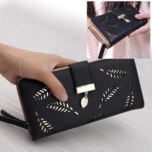 محفظة حريمي من Creative-Idea من الجلد مزدوج الطي بنمط أوراق مجوفة من الجلد in Kuwait