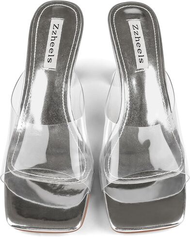 صنادل Zzheels بكعب شفاف 2.76 سم للنساء بمقدمة مربعة للاستخدام اليومي in Kuwait