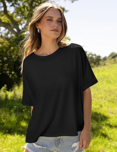 تي شيرت نسائي صيفي كبير الحجم من UEU بأكمام قصيرة ورقبة دائرية مقاس XX-Large باللون الأسود in Kuwait