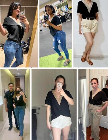 Beyove جبر بلوزات الدانتيل للنساء قصيرة الأكمام بلايز الخامس الرقبة قمصان الصيف الدانتيل موضة عادية الكروشيه بوهو تونك in Kuwait