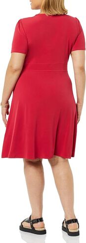 Amazon Essentials Women's Short Sleeve V-Neck Gathered Fit and Flare Dress in Saudi Arabia