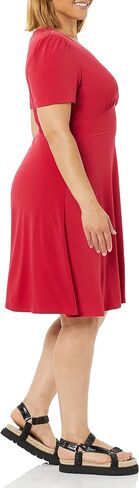 Amazon Essentials Women's Short Sleeve V-Neck Gathered Fit and Flare Dress in Saudi Arabia