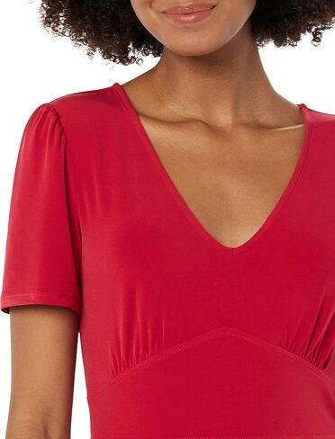 Amazon Essentials Women's Short Sleeve V-Neck Gathered Fit and Flare Dress in Saudi Arabia