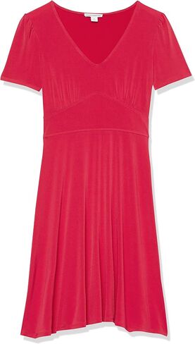 Amazon Essentials Women's Short Sleeve V-Neck Gathered Fit and Flare Dress in Saudi Arabia