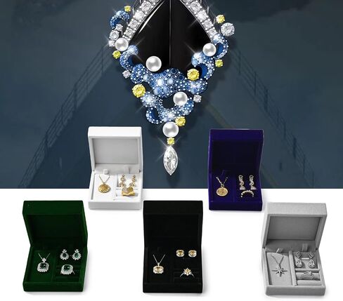 Small Jewelry Set Gift Box Velvet Jewelry Box for Ring Earrings Necklace(Grey) in Saudi Arabia