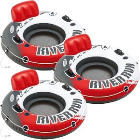 Intex River Run 1 53" Inflatable Floating Water Tube Lake Raft, Red (3 Pack)