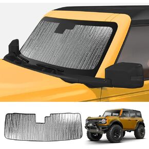 Mabett Windshield Sun Shade for Ford Bronco Accessories 2021 2022 2023, Insulated and Sun Protection by Sun Visor for Bronco 2/4-Door (Silver)