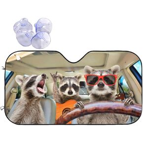 Begarm Three Funny Raccoons Animals Windshield Sun Shade for Car SUV Truck(51"" X 27.5"") Front Window Sun Shade Visor Shield Cover (Upgrade Hardened)