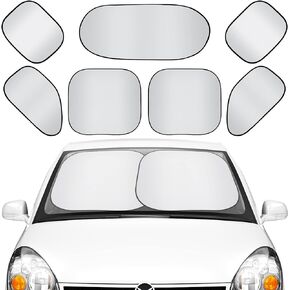 7 Pieces Car Sun Shade Medium Car Windshield Sunshade Set Includes 3 Front Rear Sun Visor for Car Windshield, 4 Side Window Sun Shade Uv Rays Sun Visor Protector with 12 Suckers for Automotive Vehicle