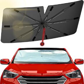 2024 Windshield Sun Shade, Upgraded Car Sunshade Umbrella with Pull Cord, Foldable Car Sun Shade Cover for car Front Windshield Block UV Rays, Suitable for Most Cars