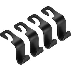 Car Seat Headrest Hook 4 Pack - Universal Auto Seat Hook Hanger Storage Organizer Holder (Black)