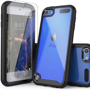 iPod Touch 7th Generation Case, 2 in 1 Shockproof iPod Case with 2 HD Screen Protectors, Hybrid Heavy Duty Protection Shock Resistant Cover for iPod Touch 5/6/7th Generation, Sky Blue