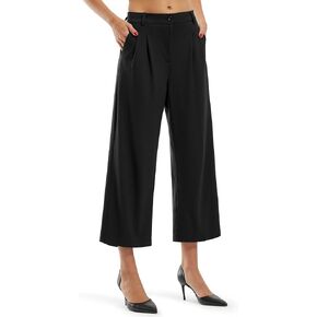 Libin Women's Wide Leg Capri Pants Business Pleated Slacks Dress Yoga Golf Casual Cropped Capris