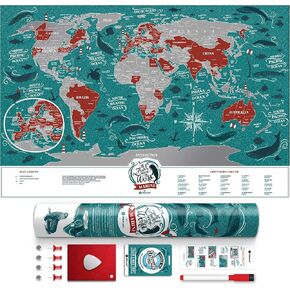 Small Scratch Off Travel World Map 1DEA.me - Premium Edition - 23.6" x 15.8" - Rewritable Places I’ve Been Travel Map - US States Outlined - Made from Flexible Plastic to Last Longer in Kuwait
