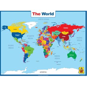 World Map Laminated Poster -Double Side Educational Poster For Kids/Adults -18 x 24 inch Waterproof Map For Home Classroom