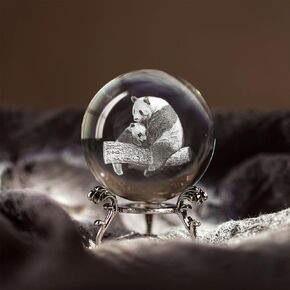 HDCRYSTALGIFTS 60mm 3D Laser Engraved Mom and Baby Giraffes Crystal Ball Paperweight Art Glass Animals Figurine Collectibles Glass Decorative Full Sphere with Stand Giraffe Gifts
