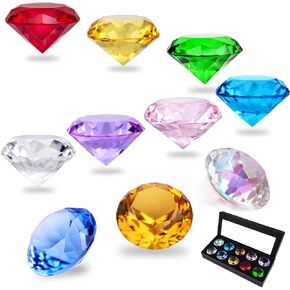 HDCRYSTALGIFTS 40mm(1.5 in) Crystal Diamond Jewels Paperweight Fake Diamonds Table Decoration Party Favors Gift, Glass Paperweight, Pack of 10 (Multicolor)