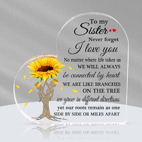 Sisters Gifts from Sister Acrylic Plaque Sister Birthday Gifts from Sister Paperweight, Sister Birthday Gift Ideas, Birthday Gifts for Women Sister Sunflower Heart Table Decoration 5.1 * 5.1 inch
