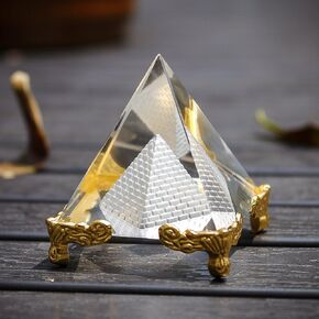 H&D HYALINE & DORA Clear Crystal Pyramid Paperweight with Flower of Life,60MM Crystal Pyramid Prism Feng Shui Crafts Meditation Crystal for Home Office Art Decor, Pyramids Gift in Kuwait