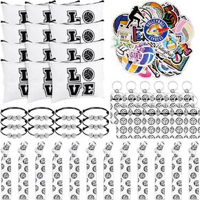 LEIFIDE 148 Pcs Volleyball Gifts for Girls Volleyball Party Favors Volleyball Team Gift Bags Bracelet Keychain Hair Ties Stickers Goodie Bags for Volleyball Birthday Decorations