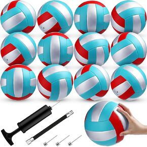 Meooeck 12 Pcs Volleyballs Official Size 5 Volley Balls Bulk Practice Volleyballs Indoor Outdoor Soft Recreational Volleyball with Pump for Beginner Teen for Gym Training Beach Pool