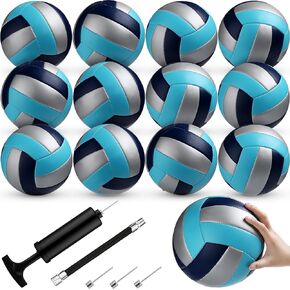 Wettarn 12 Pcs Official Size 5 Volleyballs Bulk Soft Recreational Volleyballs with Pump Regulation Size Volleyballs for Beginner Indoor Outdoor Beach Gym Pool Sand Sport
