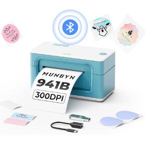 طابعة ملصقات حرارية MUNBYN Bluetooth 941B، طابعة ملصقات شحن لاسلكية 300DPI 4x6 للشركات الصغيرة، متوافقة مع Windows، Mac، iPhone، Android، PC، Ebay، Amazon، Shopify، Etsy، USPS (وردي)