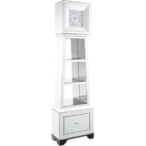 Benzara BM185418 Fully Mirrored Wooden Grandfather Clock with Storage & Display Space Silver - 63.39 x 8.07 x 17.72 in.