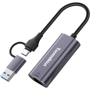 USB Ethernet Adapter, 2-in-1 USB C/USB 3.0 to RJ45 1000Mbps Gigabit Ethernet LAN Network Adapter for MacBook Pro/Air, iPad Pro, iPhone15/15Pro, Surface Pro, Notebook PC (TCC-S30B)