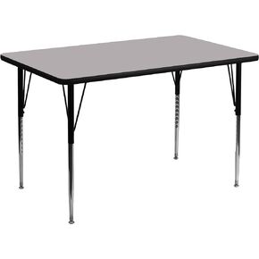 Flash Furniture Wren 30''W x 48''L Rectangular Grey Thermal Laminate Activity Table - Standard Height Adjustable Legs