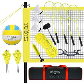 Zdgao Badminton & Volleyball Combo Set - Professional Volleyball Net for Lawn, Backyard, Easy Set up Volleyball Set with Carry Bag, Boundary Line for Family Fun