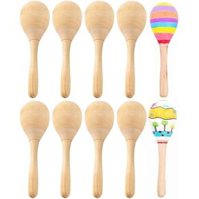 Vaguelly 10pcs Wooden Maracas, DIY Wood Maracas Blank Maracas Unfinished Hand Painted Maracas Mexican Fiesta Maracas Musical Instruments for Adults Party Kindergarten, Age for 3+