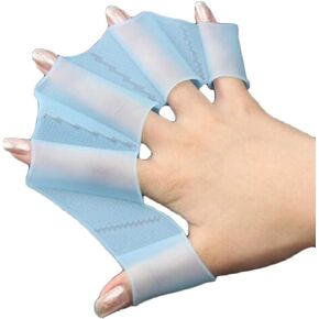 1Pair Blue Silicone Webbed Swimming Gloves Swimming Finger Webbed Gloves Flippers Fins Paddle Frog Hand Swimmers Web Training Paddles Swim Webbed Gloves Swimming Aquatic Gloves for Kids Women Men