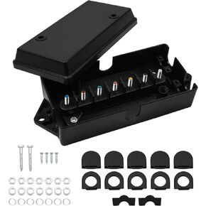 Heavy Duty 7 Way Plug Inline Trailer Cord with 7 Gang Junction Box for Trailers RVs Campers - 8 Feet, Weatherproof