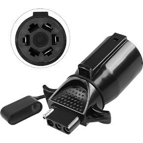 XMSJSIY 7 Pin to 4 Pin Trailer RV Adapter Connector Round 7 Way Blade Female to 4 Way Flat Converter Socket Plug RV Trailer Wiring Adapter with Waterproof Ant-dust Cap