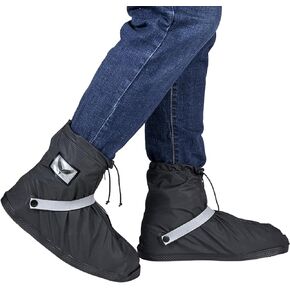 Waterproof Rain Boot Shoe Covers for Men Women with Reflector, Black Non-slip Reusable Boot Covers with Side Zipper, Foldable Anti-Snow Shoe Covers Rainproof Overshoes Over Shoes Galoshes