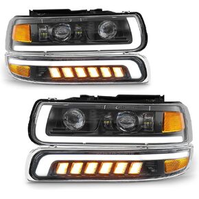 استبدال المصابيح الأمامية LED للمصابيح الأمامية متوافق مع 1999-2002 Chevy Silverado 2000-2006 شيفروليه سوبربان تاهو DRL إشارة الانعطاف عالية/منخفضة الشعاع مع المصابيح (غير مناسبة لـ GMC)