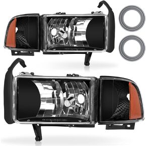 telpo Headlight Assembly Fit For 1994-2001 1994 1995 1996 1997 1998 1999 2000 2001 Dodge Ram 1500 94-01 1994-2001 Dodge Ram 1500/1994-2002 94-02 Dodge Ram Pickup 2500 3500 Headlights