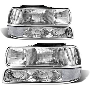 Headlight Assembly for 1999 2000 2001 2002 Chevy Silverado 1500 2500/1500HD 2500HD 3500/2000-2006 Tahoe/Suburban Black Housing Amber Reflector Pair