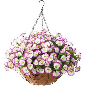 Fall Artificial Fake Hanging Flowers Plants Baskets for Outdoor Decoration, Faux Silk UV Resistant Look Real Morning Glory Arrangement for Porch Patio Garden Deck Home Autumn Decor(Orange Yellow)