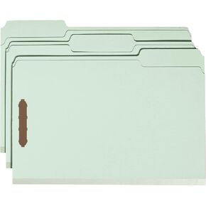 Smead 100% Recycled Pressboard Fastener File Folder, 2 Fasteners, 1/3-Cut Tab, 2" Expansion, Legal Size, Gray/Green, 25 per Box (20004)