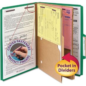 Smead Pressboard Classification File Folder with SafeSHIELD Fasteners, 2 Pocket Dividers, 2" Expansion, Legal Size, Blue, 10 per Box (19081)