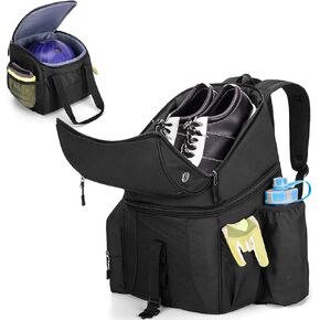 DSLEAF Bowling Backpack and Separate Ball Bag Combo, Bowling Ball Bag with Wooden Ball Holder and Shoe Compartment Hold A Pair of Shoes US Mens 16 and Multi-Pockets for Accessories (Patent Design)