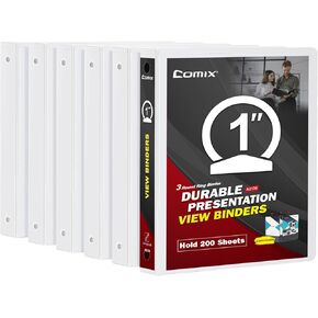 COMIX Sturdy 3 Ring Binder 1.5 inch with Clear View Cover, 1-1/2" Round Ring View Binder, PVC-Free, 300 Sheets Capacity of US Letter Size Paper, Office ＆ School Supplies, 6 Pack (Black)